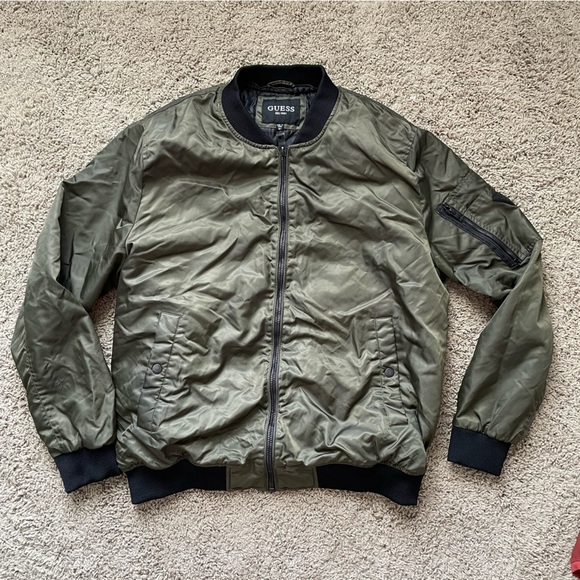 Guess Bomber Jacket Men’s Dark Green Size XLT Tall - Picture 6 of 13